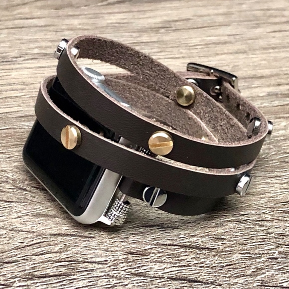 Dark Brown Multi Wrap Tow Tone Apple Watch Band - Picture 7 of 8